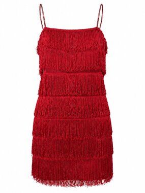 Vintage 90s Rare Roberta Red Fringe Flapper Mini Dress Size Small Cocktail